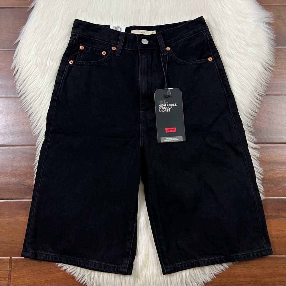 Levi's Size 26 Black Take It Slow High Loose Bermuda Shorts